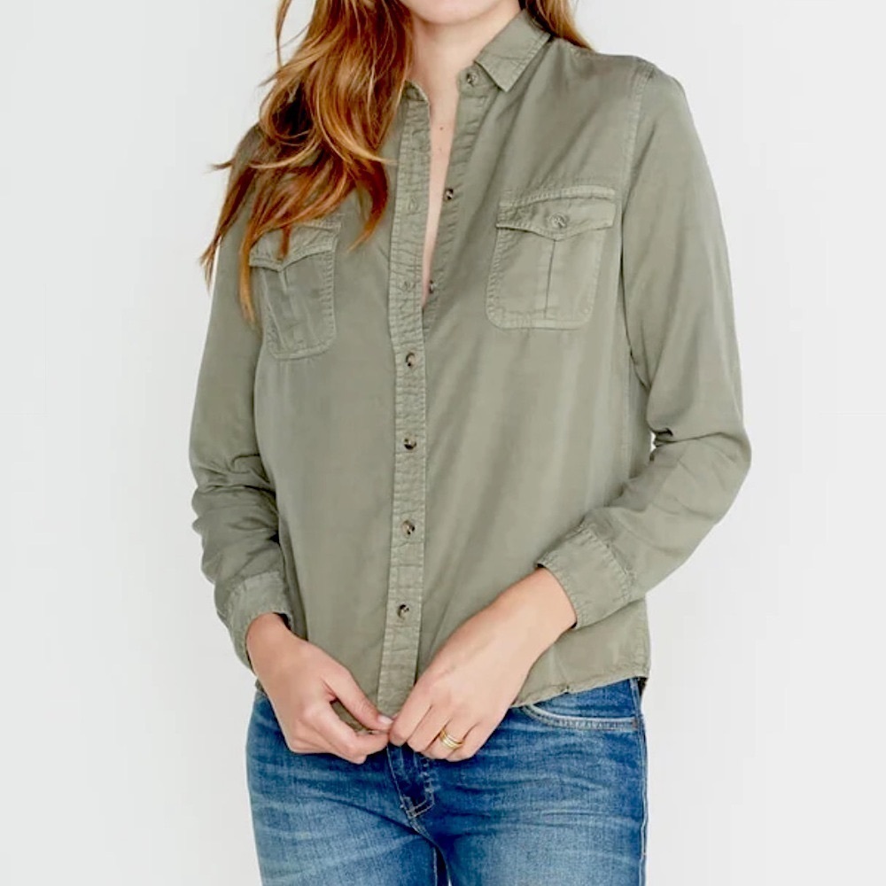 Marine Layer Hadley Button Down Shirt Top in Worn Olive Size XS Hiking Camping
